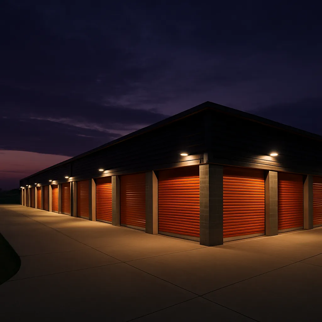Dark Star Storage facility exterior at twilight